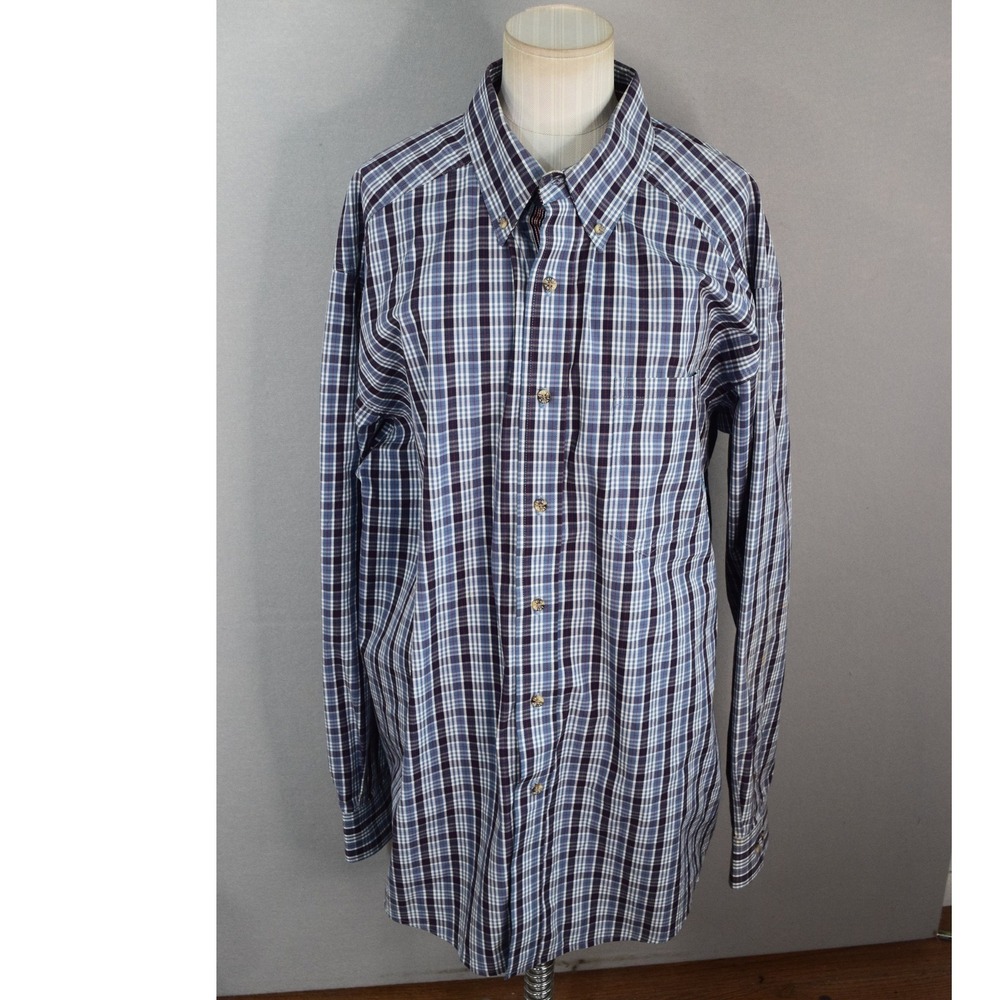 Ariat Button Down Shirt XL Blue Plaid Pro Series Long Sleeve Mens Western Work